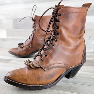 80's Laredo Leather Lace Up Heeled Packer Ankle Roper Boots Women's Size 8 USA